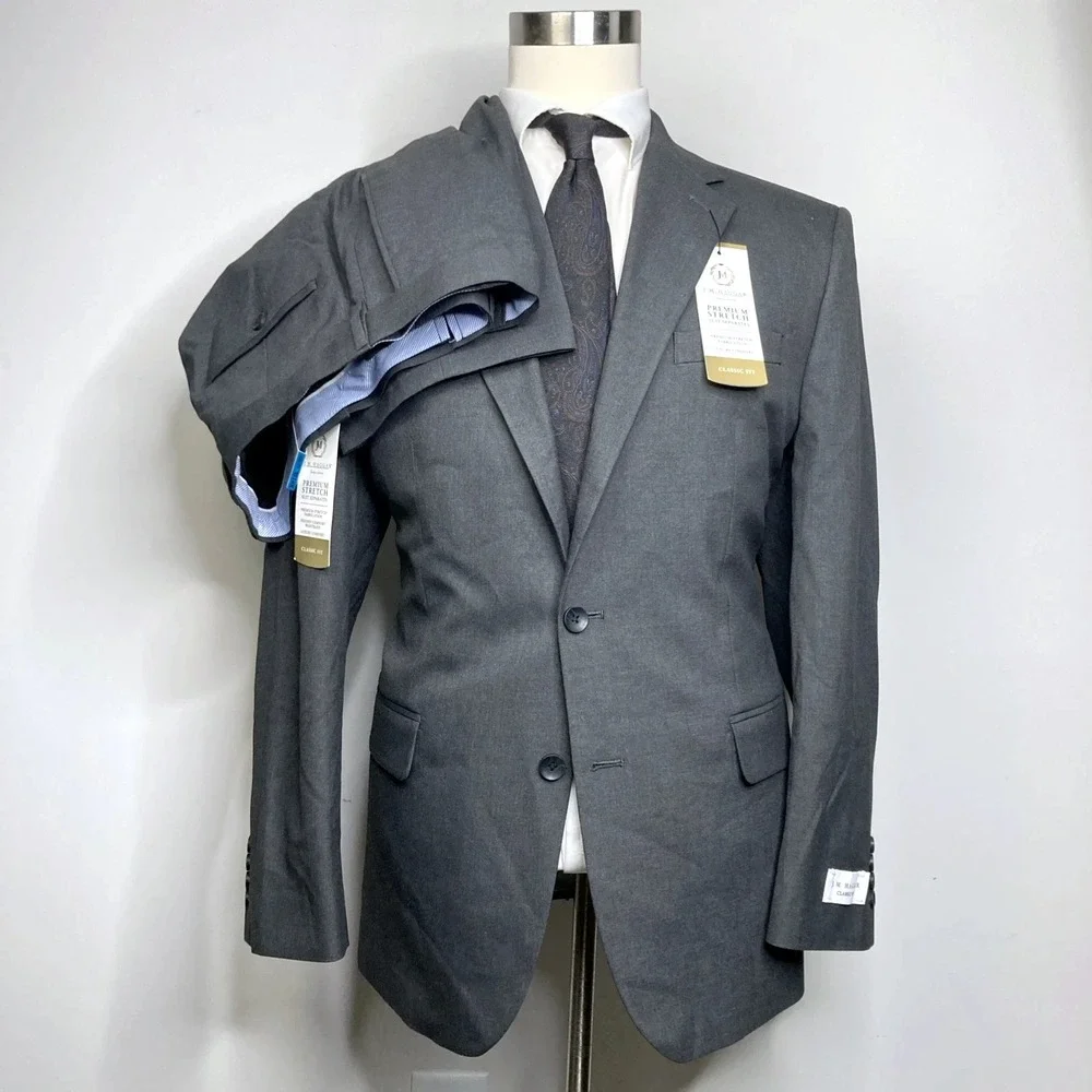 Haggar Mens 2-pc Suit Jacket Blazer 44R Pants 36W 32L Dark Gray Heather